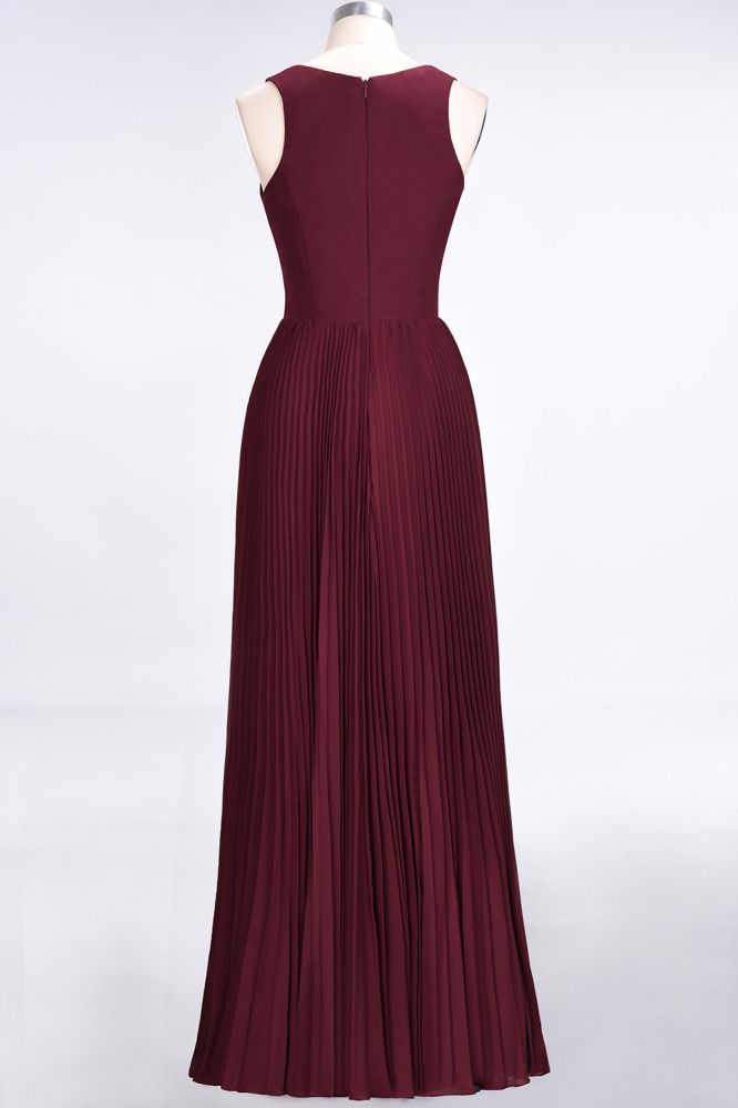 Elegant Chiffon Sleeveless V-Neck Bridesmaid Dress Long Ruffles Side Split Evening Gown