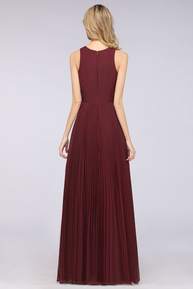 Elegant Chiffon Sleeveless V-Neck Bridesmaid Dress Long Ruffles Side Split Evening Gown