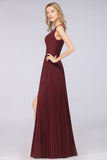 Elegant Chiffon Sleeveless V-Neck Bridesmaid Dress Long Ruffles Side Split Evening Gown