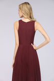 Elegant Chiffon Sleeveless V-Neck Bridesmaid Dress Long Ruffles Side Split Evening Gown