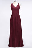 Elegant Chiffon Sleeveless V-Neck Bridesmaid Dress Long Ruffles Side Split Evening Gown