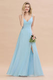 Elegant Front Split Bridesmaid Dresses Garden Spaghetti Straps V-neck Long Formal Evening Dress