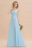Elegant Front Split Bridesmaid Dresses Garden Spaghetti Straps V-neck Long Formal Evening Dress