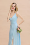 Elegant Front Split Bridesmaid Dresses Garden Spaghetti Straps V-neck Long Formal Evening Dress