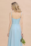 Elegant Front Split Bridesmaid Dresses Garden Spaghetti Straps V-neck Long Formal Evening Dress