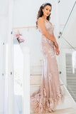 Elegantes vestidos de fiesta de sirena con tirantes finos largos y encaje