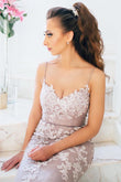 Elegantes vestidos de fiesta de sirena con tirantes finos largos y encaje