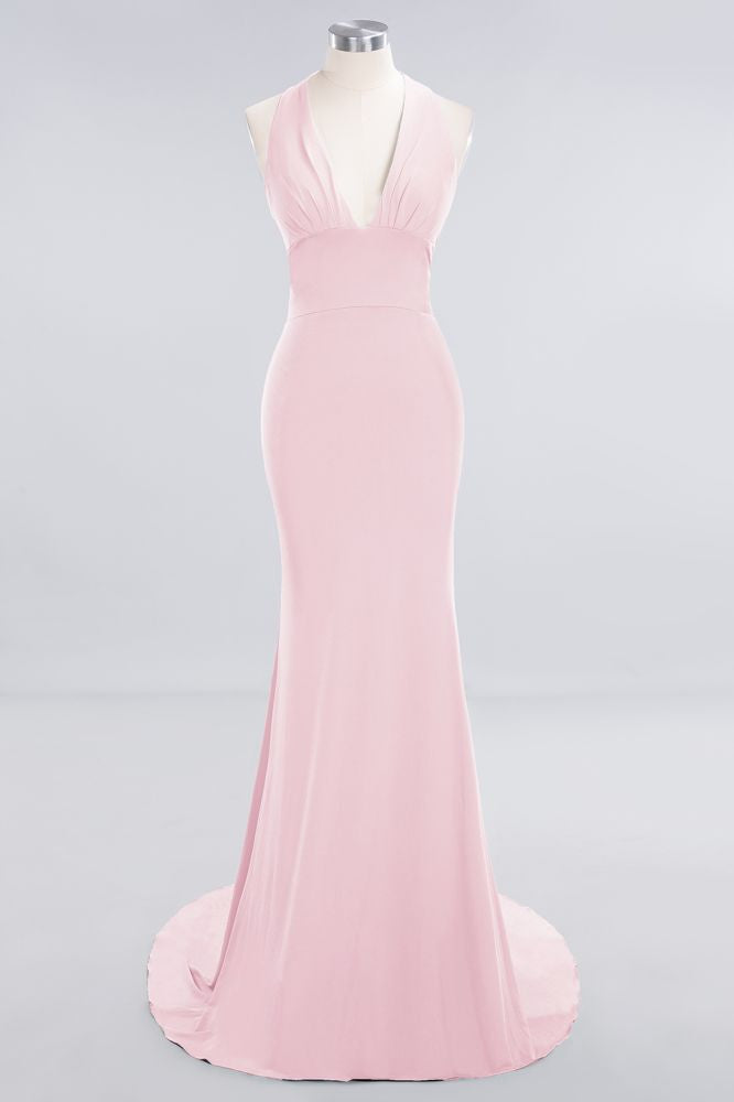 Elegantes Meerjungfrau Neckholder Abendkleid Einfaches ärmelloses langes Party-Abschlussballkleid