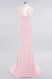 Elegantes Meerjungfrau Neckholder Abendkleid Einfaches ärmelloses langes Party-Abschlussballkleid