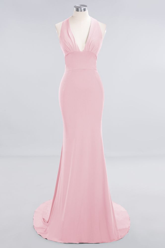 Elegantes Meerjungfrau Neckholder Abendkleid Einfaches ärmelloses langes Party-Abschlussballkleid