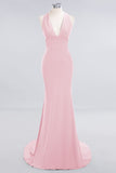 Elegantes Meerjungfrau Neckholder Abendkleid Einfaches ärmelloses langes Party-Abschlussballkleid