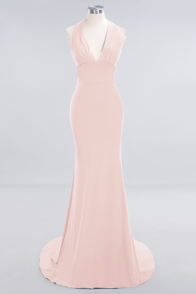 Elegantes Meerjungfrau Neckholder Abendkleid Einfaches ärmelloses langes Party-Abschlussballkleid