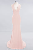 Elegantes Meerjungfrau Neckholder Abendkleid Einfaches ärmelloses langes Party-Abschlussballkleid