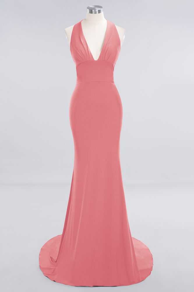 Elegantes Meerjungfrau Neckholder Abendkleid Einfaches ärmelloses langes Party-Abschlussballkleid
