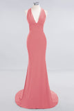 Elegantes Meerjungfrau Neckholder Abendkleid Einfaches ärmelloses langes Party-Abschlussballkleid