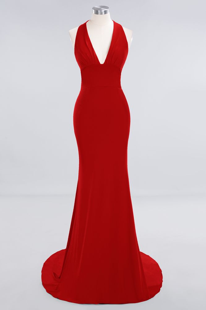 Elegantes Meerjungfrau Neckholder Abendkleid Einfaches ärmelloses langes Party-Abschlussballkleid