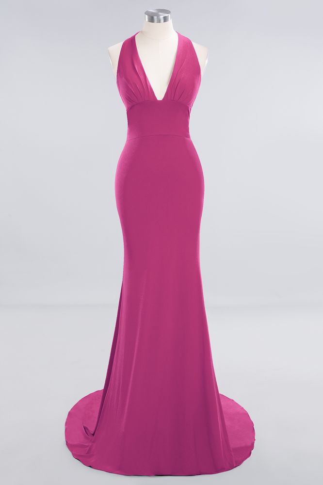 Elegantes Meerjungfrau Neckholder Abendkleid Einfaches ärmelloses langes Party-Abschlussballkleid
