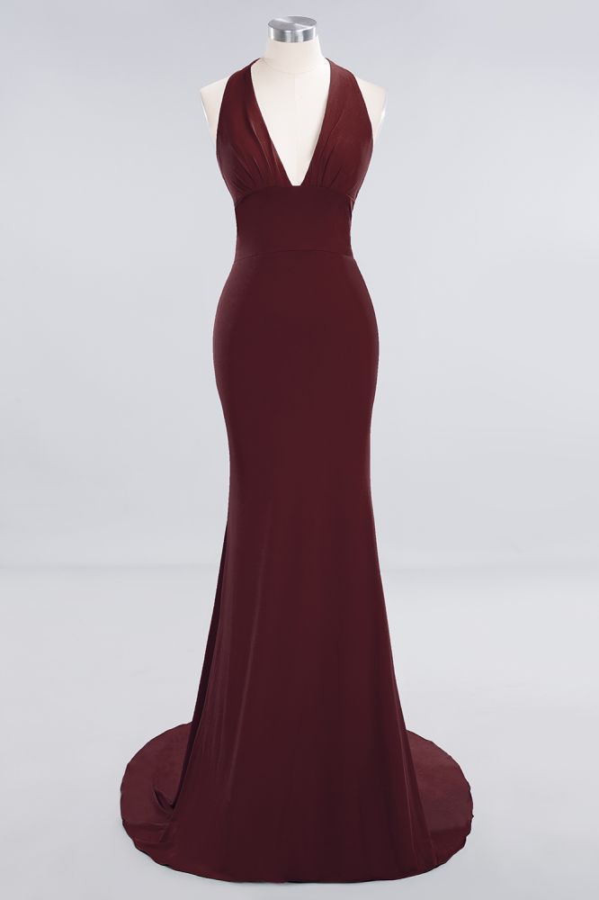 Elegantes Meerjungfrau Neckholder Abendkleid Einfaches ärmelloses langes Party-Abschlussballkleid