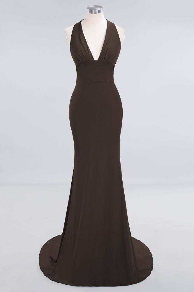 Elegantes Meerjungfrau Neckholder Abendkleid Einfaches ärmelloses langes Party-Abschlussballkleid