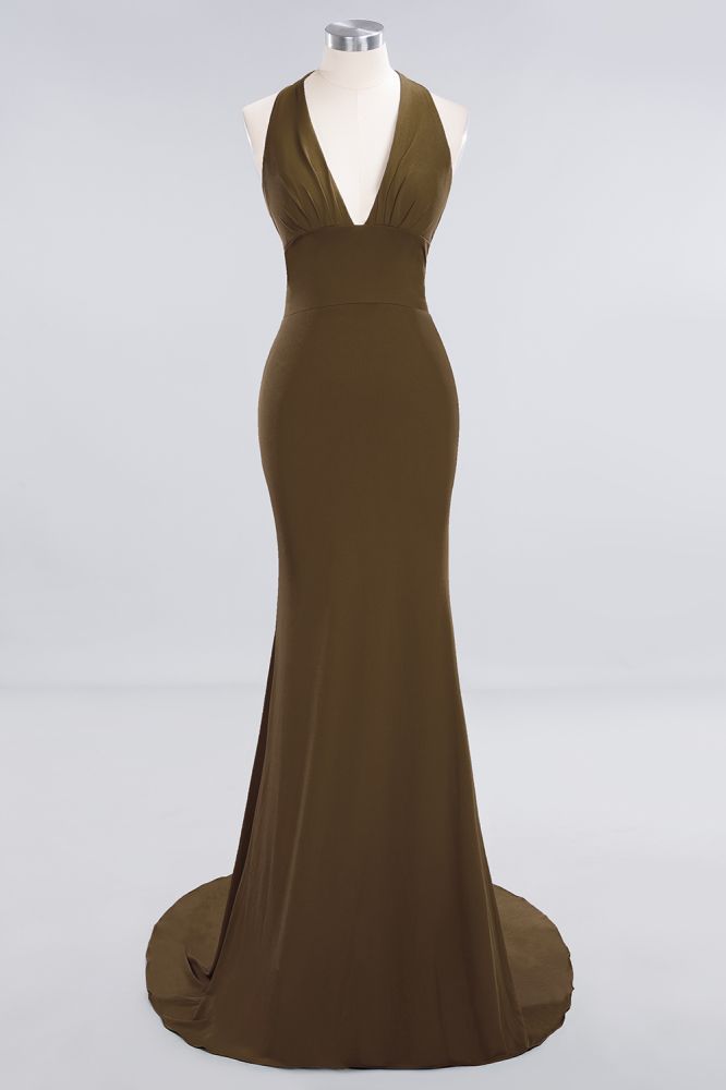 Elegantes Meerjungfrau Neckholder Abendkleid Einfaches ärmelloses langes Party-Abschlussballkleid