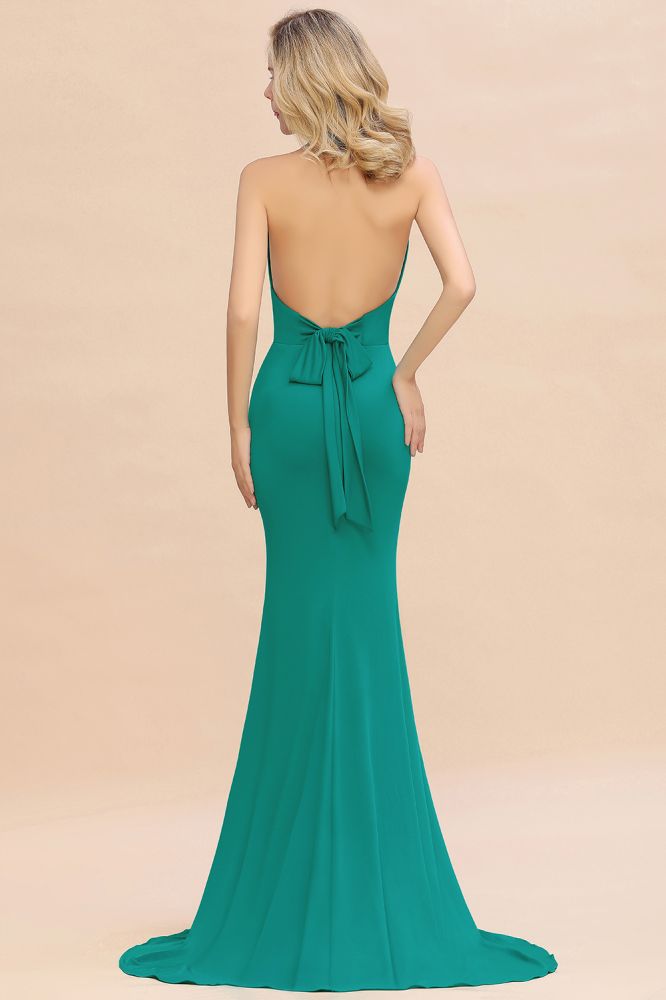 Elegantes Meerjungfrau Neckholder Abendkleid Einfaches ärmelloses langes Party-Abschlussballkleid