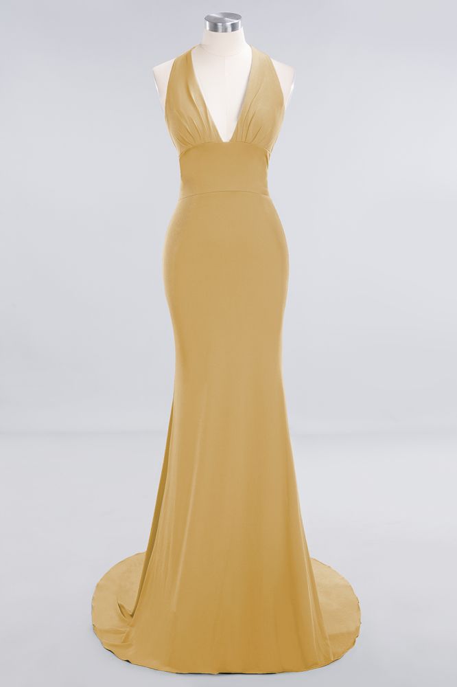 Elegantes Meerjungfrau Neckholder Abendkleid Einfaches ärmelloses langes Party-Abschlussballkleid