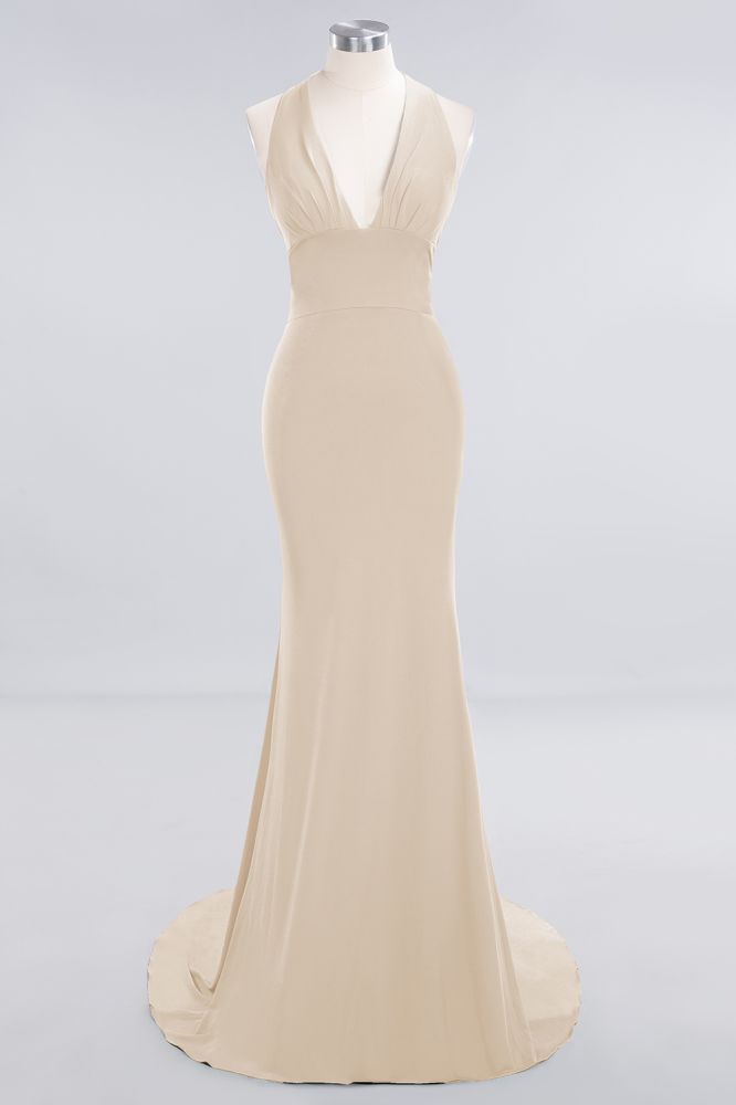 Elegantes Meerjungfrau Neckholder Abendkleid Einfaches ärmelloses langes Party-Abschlussballkleid