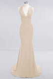 Elegantes Meerjungfrau Neckholder Abendkleid Einfaches ärmelloses langes Party-Abschlussballkleid