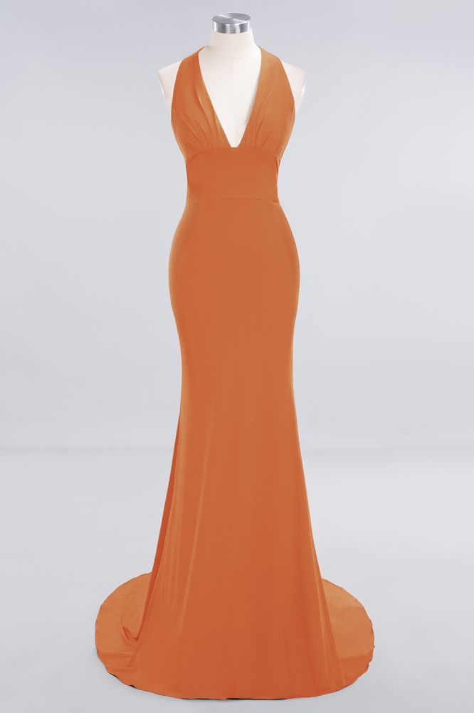 Elegantes Meerjungfrau Neckholder Abendkleid Einfaches ärmelloses langes Party-Abschlussballkleid
