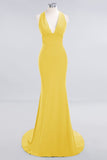 Elegantes Meerjungfrau Neckholder Abendkleid Einfaches ärmelloses langes Party-Abschlussballkleid
