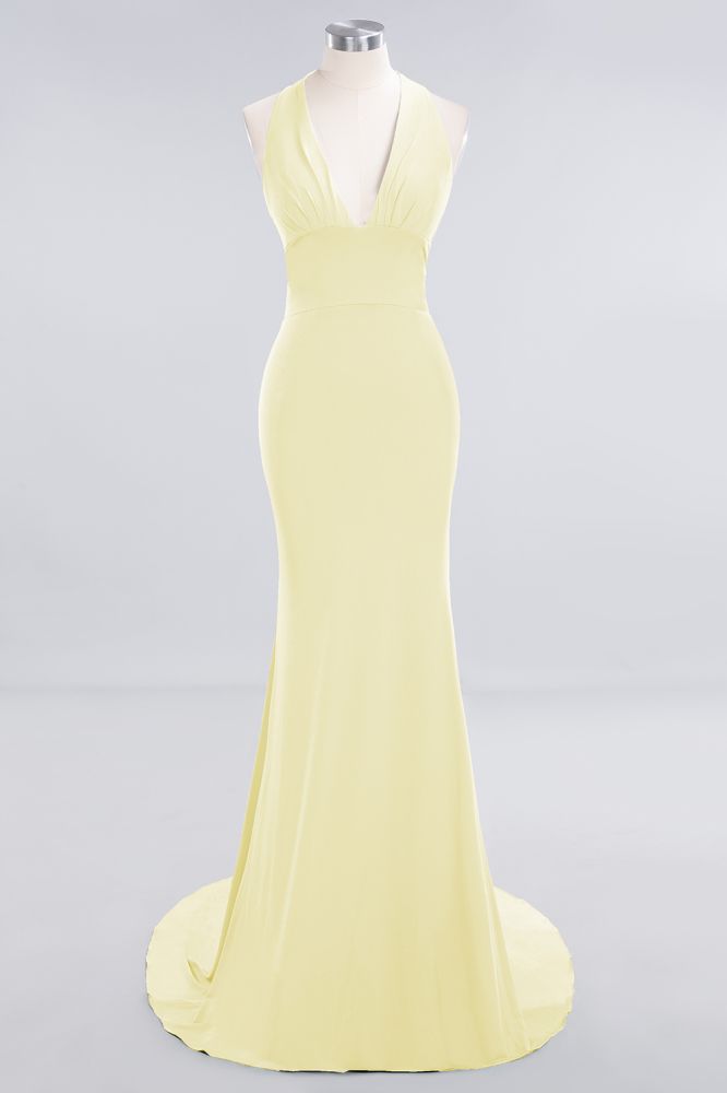 Elegantes Meerjungfrau Neckholder Abendkleid Einfaches ärmelloses langes Party-Abschlussballkleid