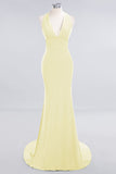 Elegantes Meerjungfrau Neckholder Abendkleid Einfaches ärmelloses langes Party-Abschlussballkleid