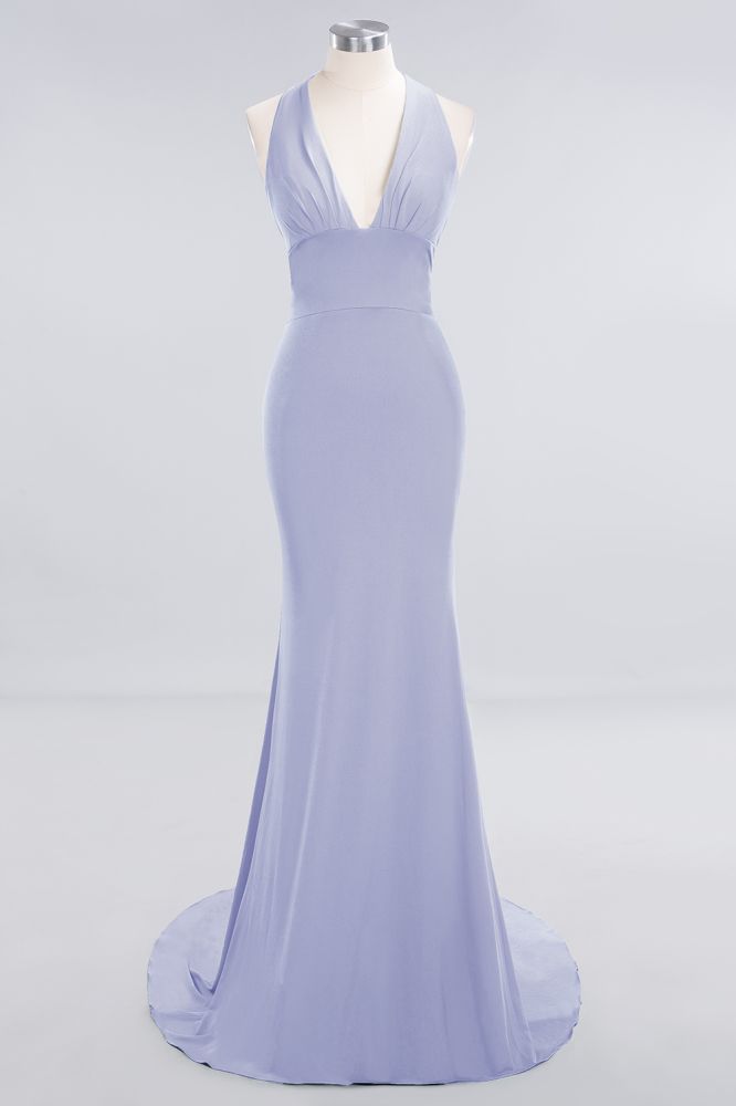 Elegantes Meerjungfrau Neckholder Abendkleid Einfaches ärmelloses langes Party-Abschlussballkleid