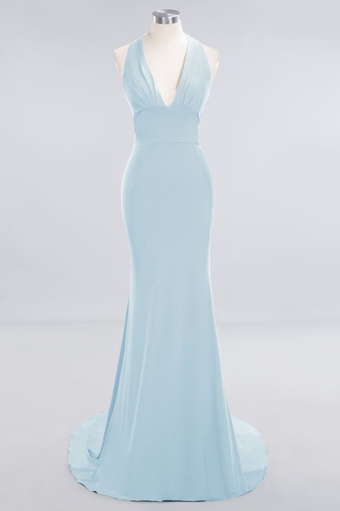 Elegantes Meerjungfrau Neckholder Abendkleid Einfaches ärmelloses langes Party-Abschlussballkleid