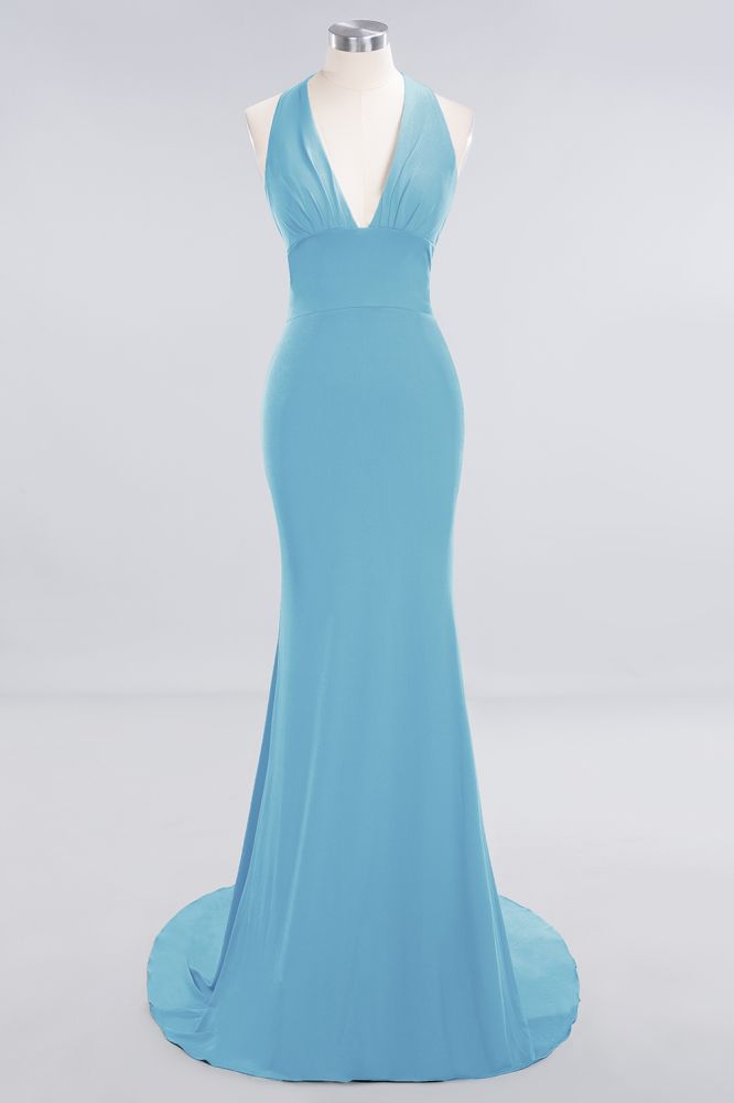 Elegantes Meerjungfrau Neckholder Abendkleid Einfaches ärmelloses langes Party-Abschlussballkleid