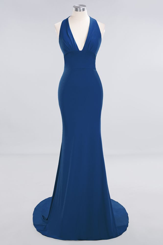 Elegantes Meerjungfrau Neckholder Abendkleid Einfaches ärmelloses langes Party-Abschlussballkleid