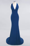 Elegantes Meerjungfrau Neckholder Abendkleid Einfaches ärmelloses langes Party-Abschlussballkleid