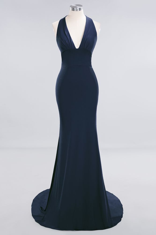 Elegantes Meerjungfrau Neckholder Abendkleid Einfaches ärmelloses langes Party-Abschlussballkleid