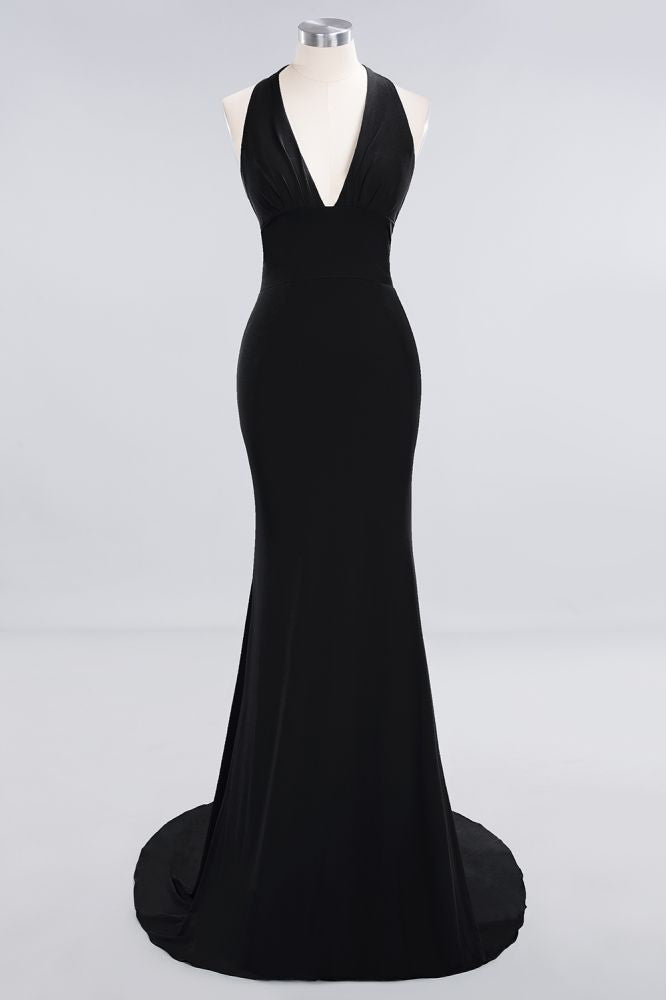 Elegantes Meerjungfrau Neckholder Abendkleid Einfaches ärmelloses langes Party-Abschlussballkleid