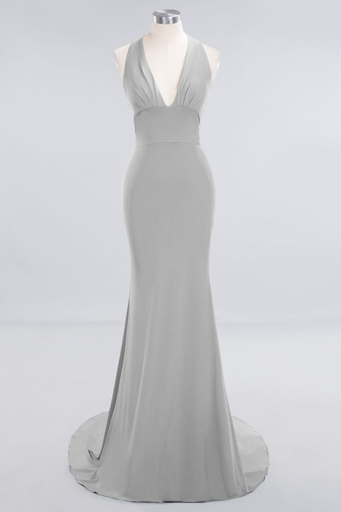 Elegantes Meerjungfrau Neckholder Abendkleid Einfaches ärmelloses langes Party-Abschlussballkleid
