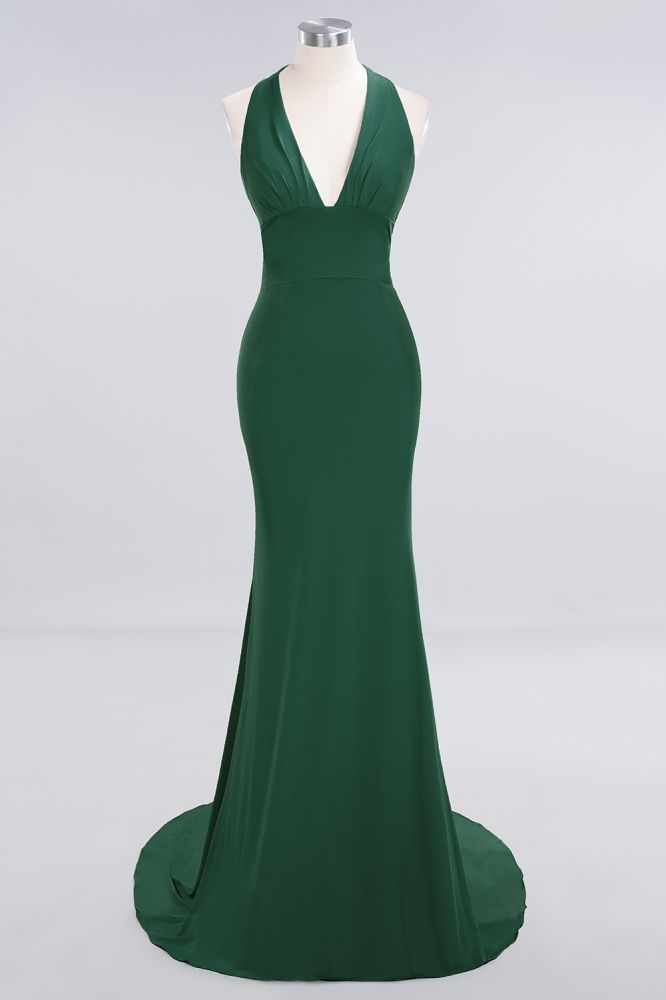 Elegantes Meerjungfrau Neckholder Abendkleid Einfaches ärmelloses langes Party-Abschlussballkleid