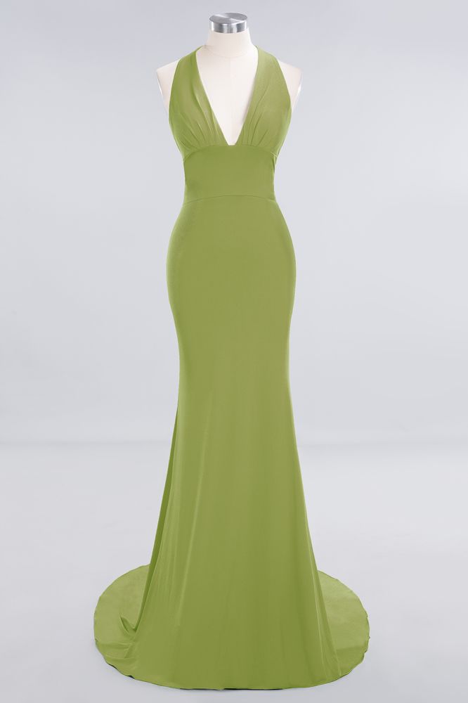Elegantes Meerjungfrau Neckholder Abendkleid Einfaches ärmelloses langes Party-Abschlussballkleid