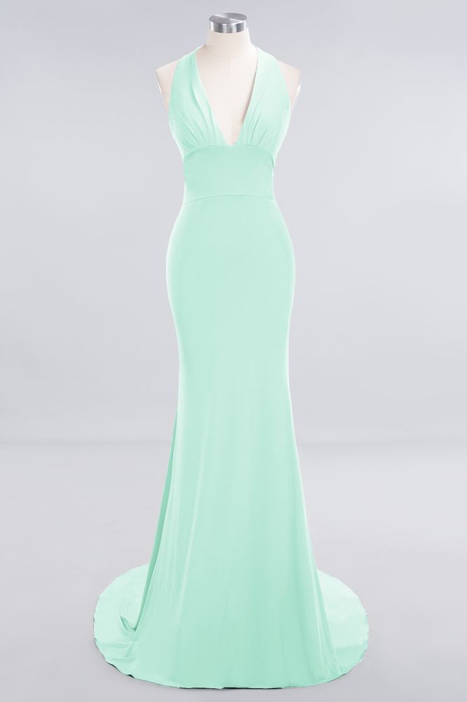 Elegantes Meerjungfrau Neckholder Abendkleid Einfaches ärmelloses langes Party-Abschlussballkleid