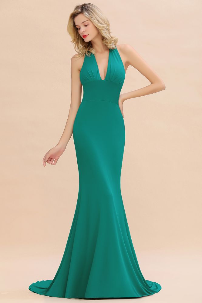 Elegantes Meerjungfrau Neckholder Abendkleid Einfaches ärmelloses langes Party-Abschlussballkleid
