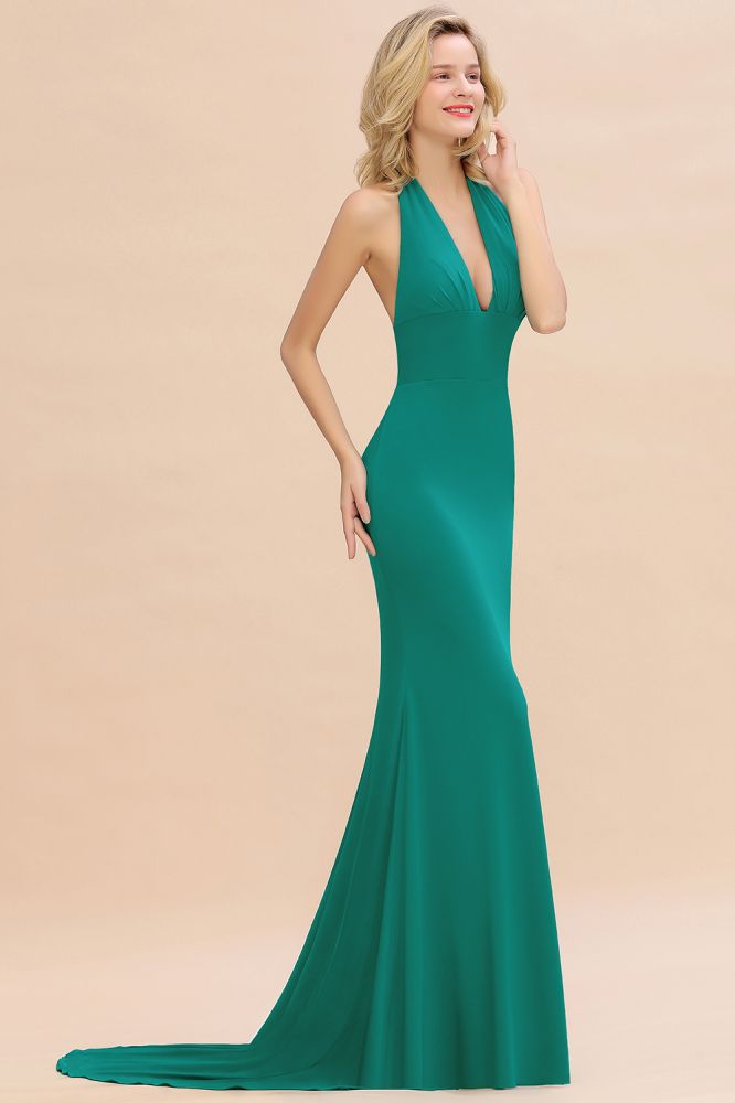 Elegantes Meerjungfrau Neckholder Abendkleid Einfaches ärmelloses langes Party-Abschlussballkleid