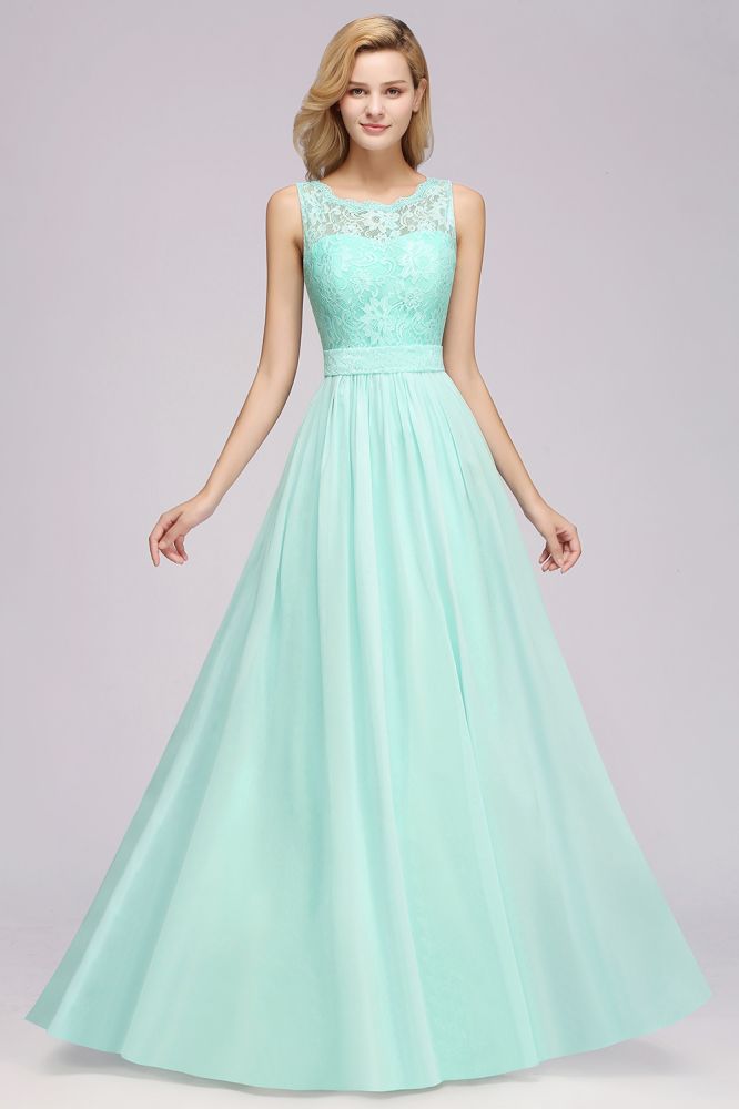 Elegant Ruffles Bridesmaid Dress Lace Scalloped Sleeveless Long Wedding Party Prom Evening Dress