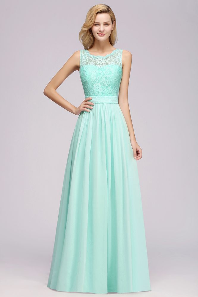 Elegant Ruffles Bridesmaid Dress Lace Scalloped Sleeveless Long Wedding Party Prom Evening Dress