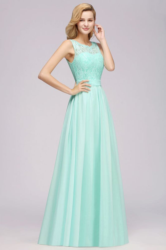 Elegant Ruffles Bridesmaid Dress Lace Scalloped Sleeveless Long Wedding Party Prom Evening Dress