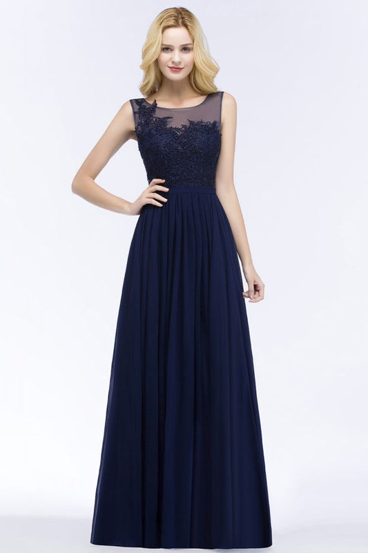 Elegant Scoop Neck Bridesmaid Dress Chiffon Appliques Sleeveless Formal Evening Prom Dresses