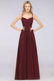Elegante vestido de dama de honor sin mangas con escote corazón y tirantes finos, de gasa con volantes, para noche y fiesta de graduación.